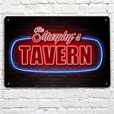 Personalised Bar Sign - with any name RED Neon effect Metal Pub A4 Bar Sign