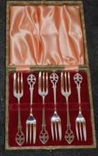 Vintage  Set Of Six E P N S  Cake Forks Original Box
