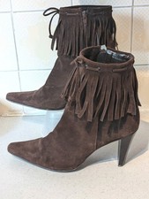 Nine West Boots uk 8 42 Cowgirl Womens Brown Heels Ankle Suede Leather fringe