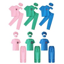 Kids Unisex Doctor Nurse Costume Fancy Uniform Solid Color Fancy Dress Up 4Pcs