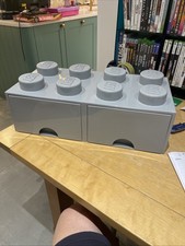 LEGO Brick Drawer, 8 Knobs, 2 Drawers, Stackable Storage Box, Stone Grey