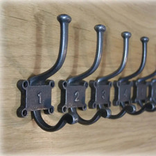 NUMBERED HOOKS  Cast Iron Double Coat Hooks  Antique Style Rustic Industrial