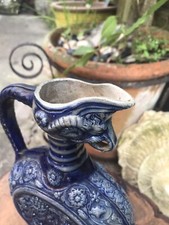 Antique German Westerwald gothic revival flagon salt glaze stoneware pottery 12"