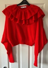 Worn Once ZARA Red Super Soft Knit Ruffled Jumper S 10/12
