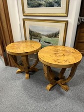 Pair of Art Deco Lamp Side Tables Burr Walnut Veneer Round