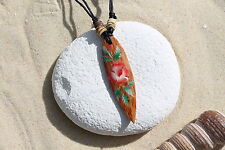 SURFBOARD PENDANT NECKLACE WOODEN RETRO FLOWER SURFER TALISMAN BEACH NEW / n243e