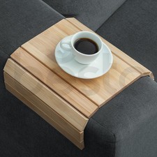 Foldable Bamboo Wood Sofa Armrest Tray with Non-Slip Backing Organiser for Snack