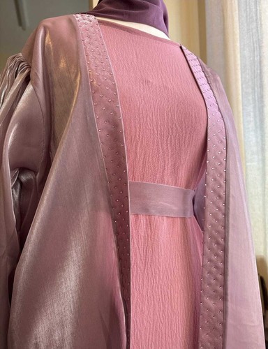 Dubai abaya set pink organza - set,
