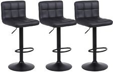 set of 3 Black Bar Stools Breakfast Chairs Faux Leather Swivel, Black Metalwork