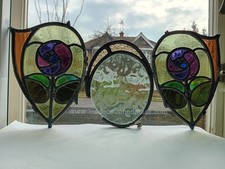 3 floral leaded stained glass