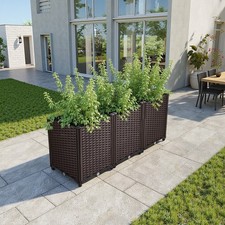 Rattan Garden Flower Raised Bed Herbs Vegetables Box Planter Trough &Drain Holes