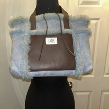 UGG Australia Blue Suede Leather Sherpa Sheepskin Top Handle Tote Handbag