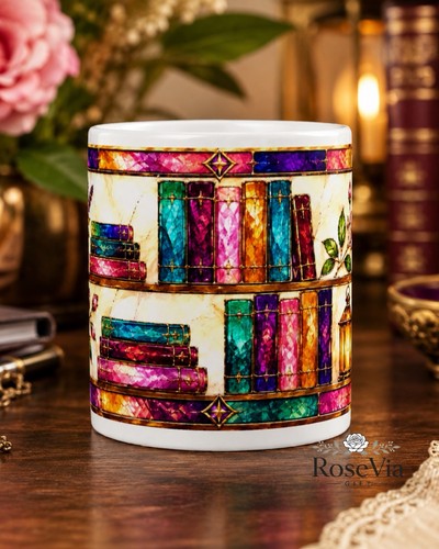 Stained glass bookshelf mug - glass,