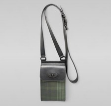 Mulberry Mini Antony  Crossbody Pouch/Bag Green Printed Scotchgrain/ Flat Calf