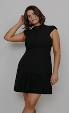 Karen Millen Black high neck military tailored mini pleated dress, UK 22