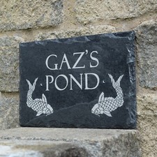 Personalised Slate Pond Sign Engraved Natural Wall Plaque for Koi Fish Garden