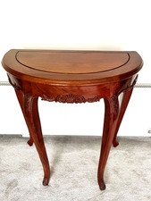 Vintage Mahogany Demi Lune Console Table - Chinese origin, beautifully carved.