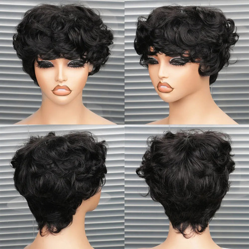 Short pixie cut wig curly - curly, bob