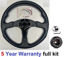 350MM RACING STEERING WHEEL & BOSS KIT HUB FIT VW T4 TRANSPORTER 96-03 3 SPOKE