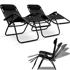 2X ZERO GRAVITY RECLINING CHAIR GARDEN SUN LOUNGER FOLDING WITH PILLOW BLACK