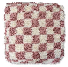 Checkered Floor Cushion Pink  - 100% Wool Seating Pillow XL Handmade Footstool