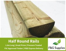 6 x Half Round Wooden Fencing Rails 1.8m tall x 100mm wide pressure treated wood