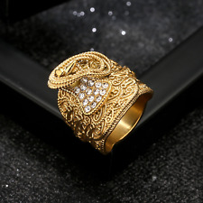 18K Gold Filled|Waterproof Saddle Signet Ring -CZ Stones – Chunky Adjustable Men
