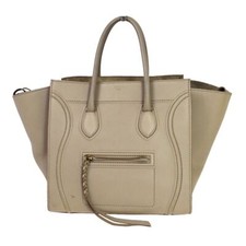 CELINE Logo Luggage Phantom Large Hand Tote Bag Leather Beige Italy 10RH134
