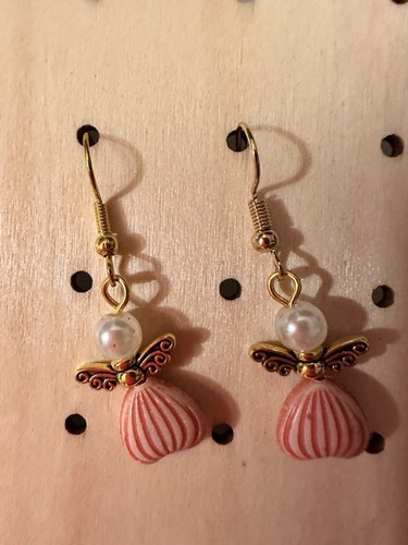 Pink angel earrings - earrings, pearl