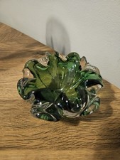 Vintage Murano Mid Century Green Petal Bowl Trinket Dish Astray Mid Century MCM 