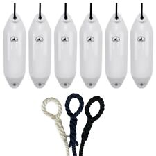 6x Hurricane Original Boat Fenders PM02 White 48x12cm + Free Spliced Rope UK
