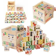 ABC Wooden Building Blocks ABC Learning Baby Blocks for Boys Girls Kids Gifts #F