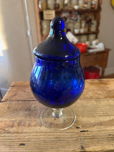 Vintage blue glass lidded - glass,