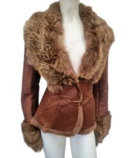 Real Sheepskin Shearling&real Fox Fur Collar Lady's Jacket Sz L 10 12 VGC 