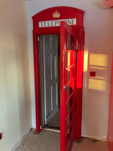 Red telephone box booth kiosk - box,