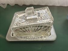 Vintage Art Deco Style Glass Butter Cheese Dish Scalloped Edge Cottagecore