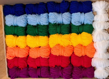 Rainbow Yarn Wool Job Lot Knitting Crochet Squares Pompom Crafts Toys Bundle DK