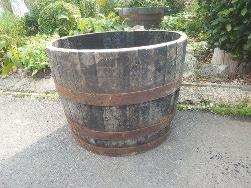 Large oak whiskey half barrel - oak,