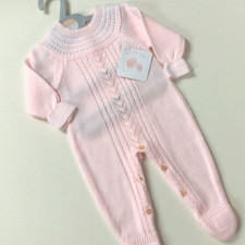 Spanish Baby girls clothes knitted baby grow outfit pink 3-6 months