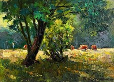 Oil Painting Walking The Cows