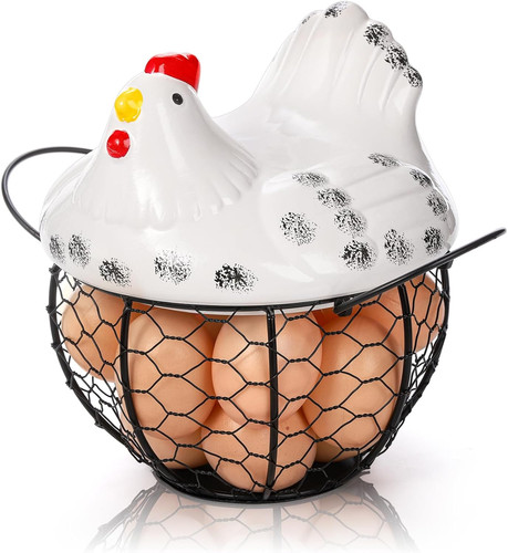 Chicken egg basket black - black, wire