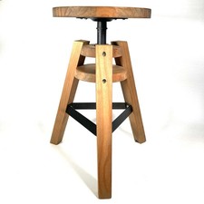 Wooden Industrial Stool Screw Spin Height Adjustable Artist Potter Drafting