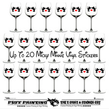 micky and Minnie, Vinyl Stickers Wine Glass art craft  dis ney party mouse hen