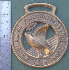 Horse Brass: Woodlarks Ploughing Association,1988, Free P&P, plough