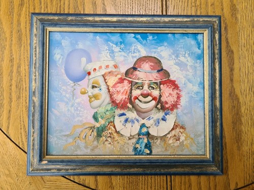 Framed clown oil acrylic on - framed,, oil/acrylic