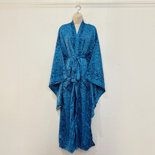 Long kimono robe blue floral - long,