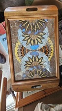 VINTAGE BRAZILIAN INLAID WOOD TRAY WITH REAL MORPHO BUTTERFLY WINGS