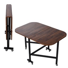 Arc-edged Drop Leaf Table with Wheels Folding Dining Table for Small Spaces