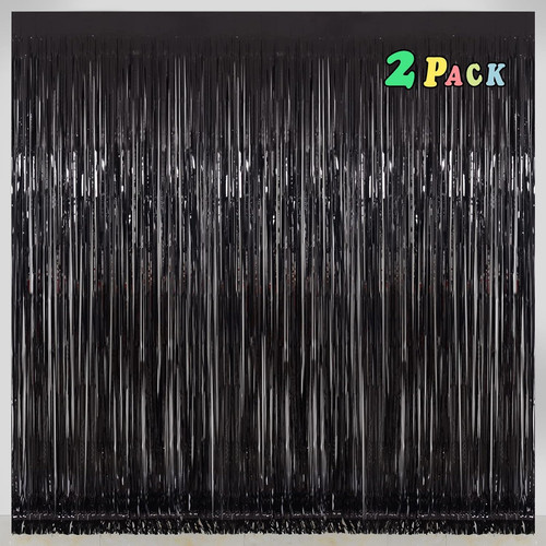 Black tinsel fringe backdrop - fringe,