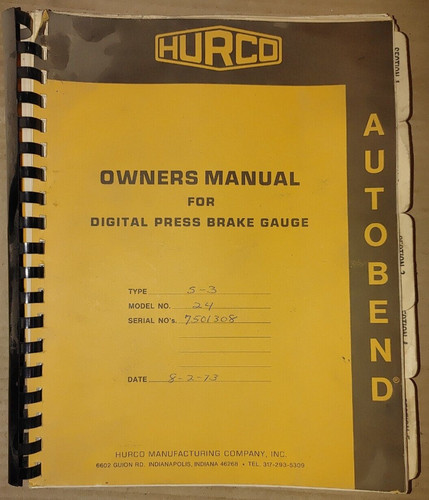 Hurco autobend owners - s3,,